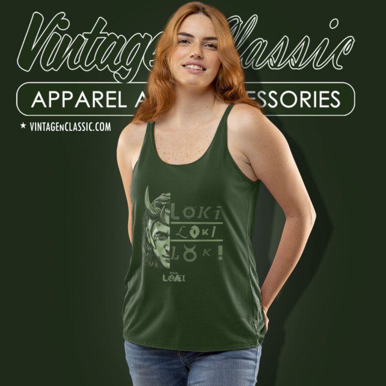 Loki Split Face Loki Logo Stack Tank Top Racerback Loki Split Face Loki Logo Stack Tank Top Racerback