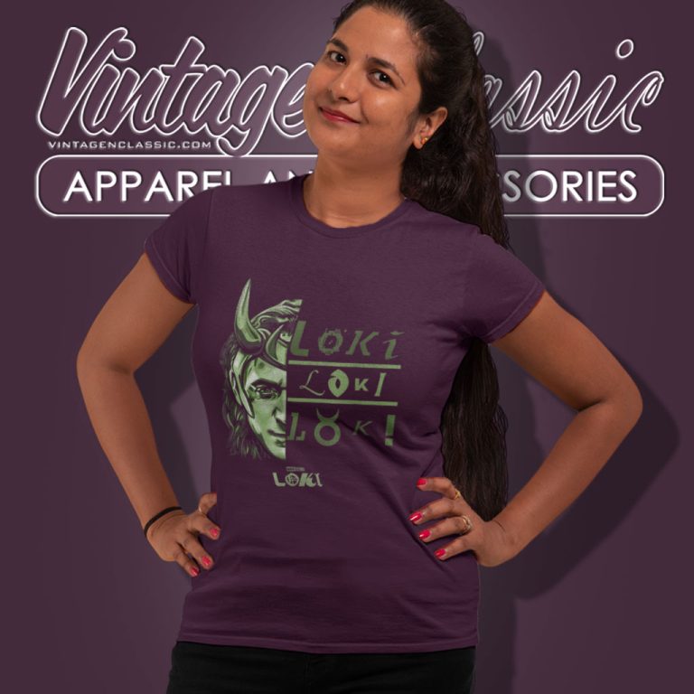Loki Split Face Loki Logo Stack Women T Shirt Loki Split Face Loki Logo Stack Women T Shirt