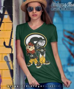Looney Tunes Bugs And Taz Green Bay Packers V Neck TShirt