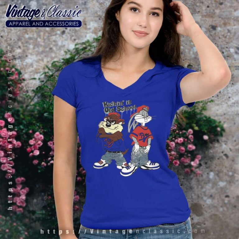 Looney Tunes Bugs Bunny Kickin It Old School V Neck TShirt Looney Tunes Bugs Bunny Kickin It Old School V Neck TShirt