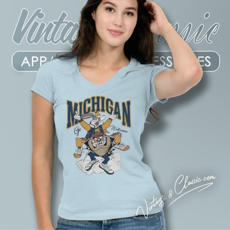 Looney Tunes Michigan Go Wolverines V Neck TShirt Looney Tunes Michigan Go Wolverines V Neck TShirt