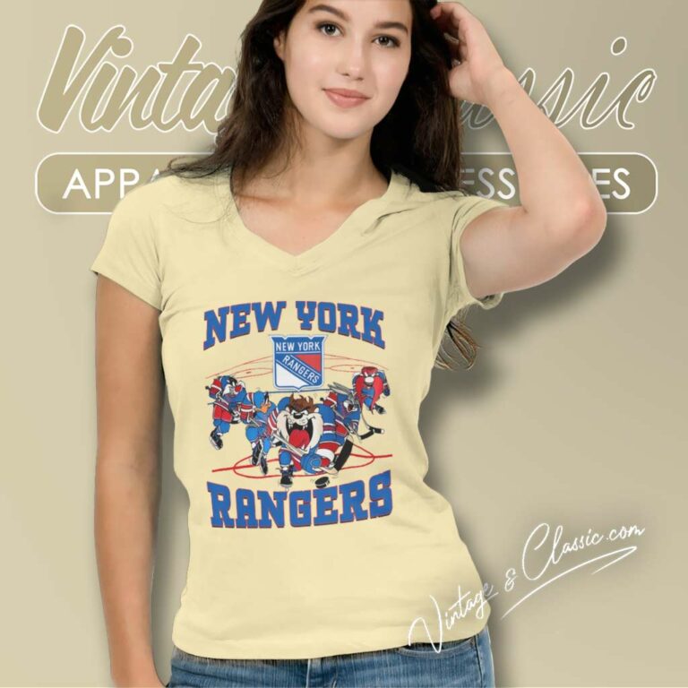 Looney Tunes New York Rangers Hockey V Neck TShirt Looney Tunes New York Rangers Hockey V Neck TShirt
