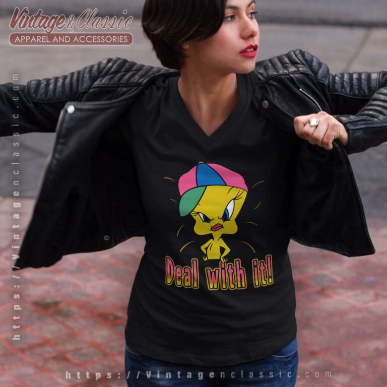 Looney Tunes Tweety Bird Deal With It V Neck TShirt Looney Tunes Tweety Bird Deal With It V Neck TShirt