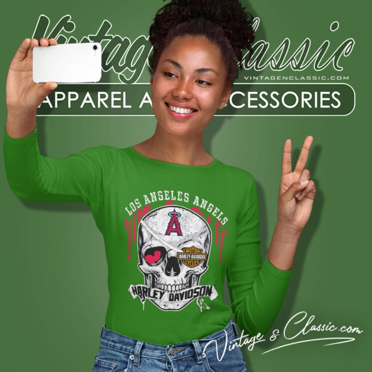 Los Angeles Angels Harley Davidson Skull Long Sleeve Tee Los Angeles Angels Harley Davidson Skull Long Sleeve Tee
