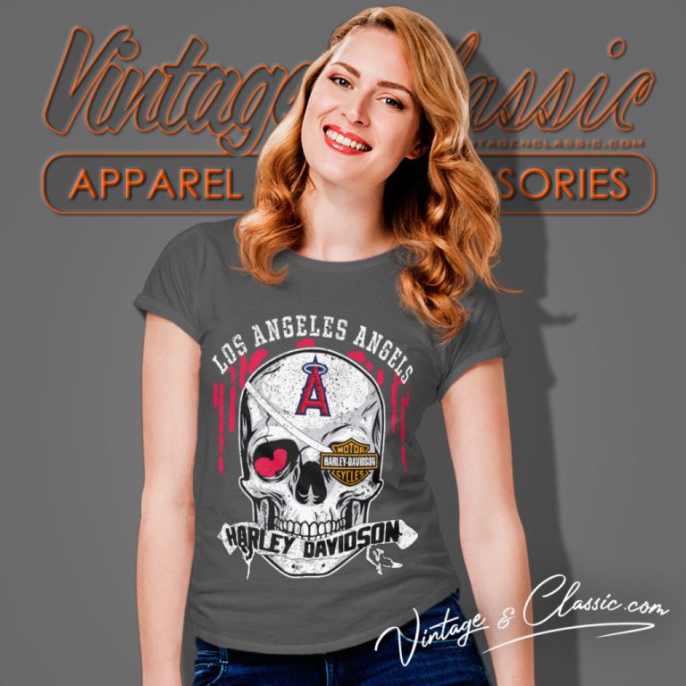 Los Angeles Angels Harley Davidson Skull Women T Shirt Los Angeles Angels Harley Davidson Skull Women T Shirt