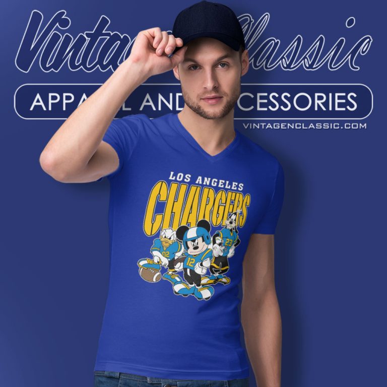 Los Angeles Chargers Disney Football V Neck TShirt Los Angeles Chargers Disney Football V Neck TShirt