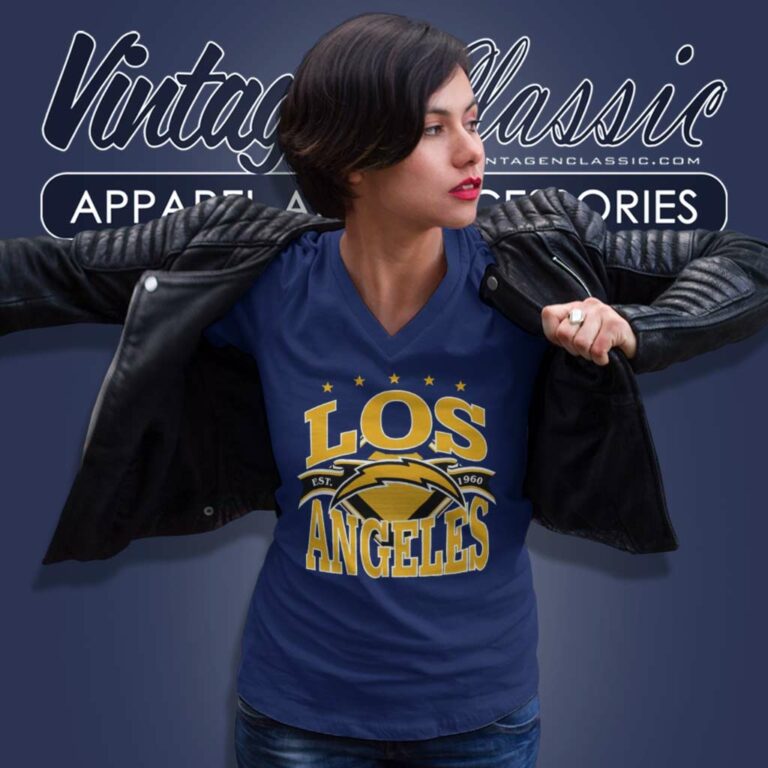 Los Angeles Chargers Football Banner Retro V Neck TShirt Los Angeles Chargers Football Banner Retro V Neck TShirt