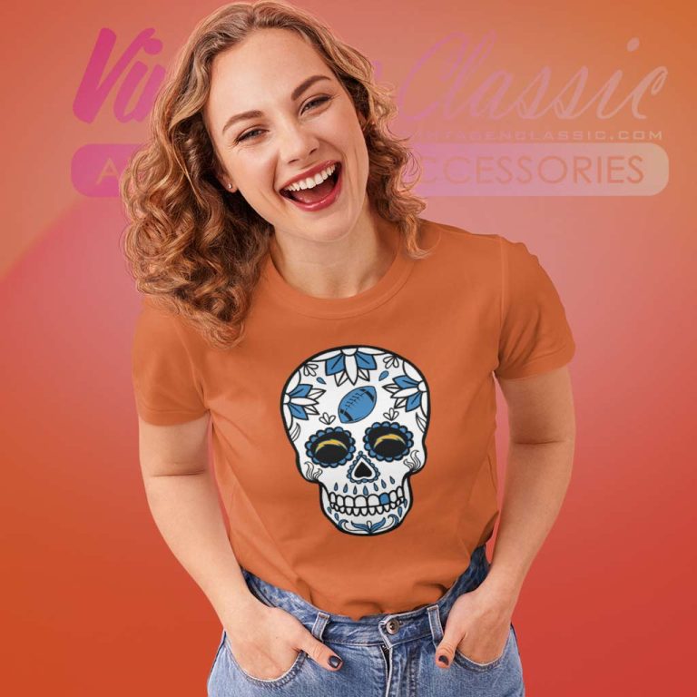 Los Angeles Chargers Football Sugar Skull Day Of The Dead Women TShirt Los Angeles Chargers Football Sugar Skull Day Of The Dead Women TShirt