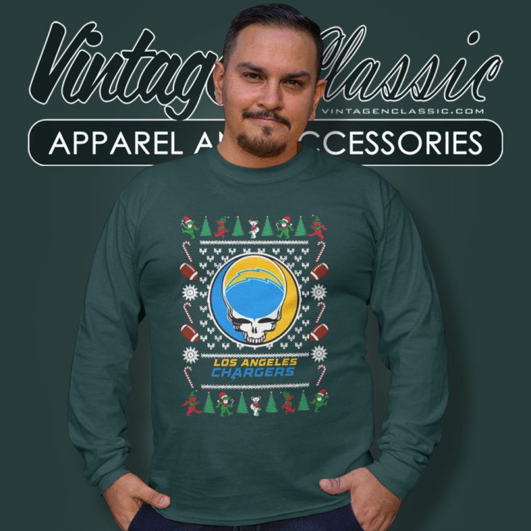 Los Angeles Chargers Grateful Dead Ugly Christmas Long Sleeve Tee Los Angeles Chargers Grateful Dead Ugly Christmas Long Sleeve Tee