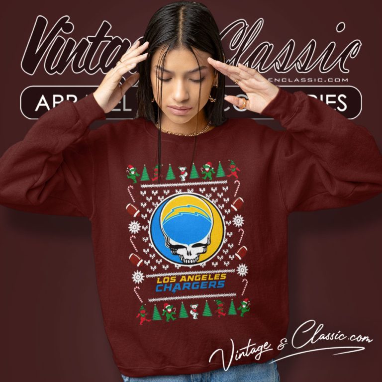 Los Angeles Chargers Grateful Dead Ugly Christmas Sweatshirt Los Angeles Chargers Grateful Dead Ugly Christmas Sweatshirt