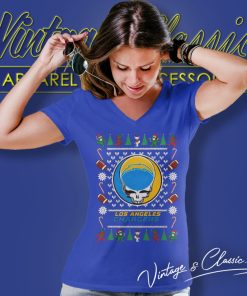 Los Angeles Chargers Grateful Dead Ugly Christmas V Neck TShirt