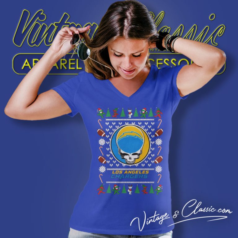 Los Angeles Chargers Grateful Dead Ugly Christmas V Neck TShirt Los Angeles Chargers Grateful Dead Ugly Christmas V Neck TShirt
