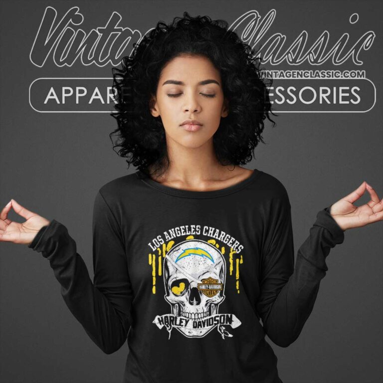 Los Angeles Chargers Harley Davidson Skull Long Sleeve Tee Los Angeles Chargers Harley Davidson Skull Long Sleeve Tee