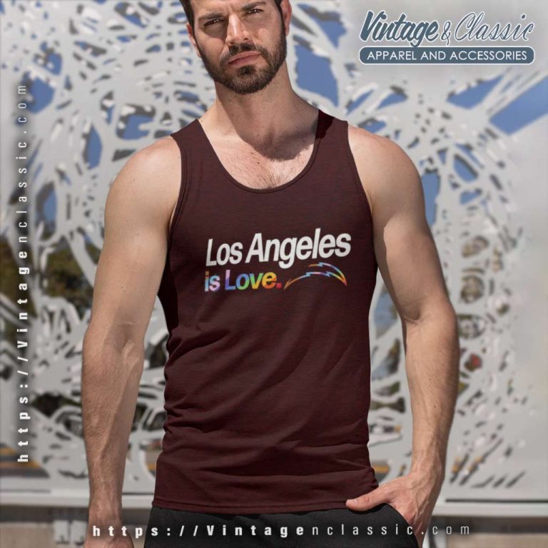 Los Angeles Chargers Is Love City Pride Team Logo Tank Top Racerback Los Angeles Chargers Is Love City Pride Team Logo Tank Top Racerback