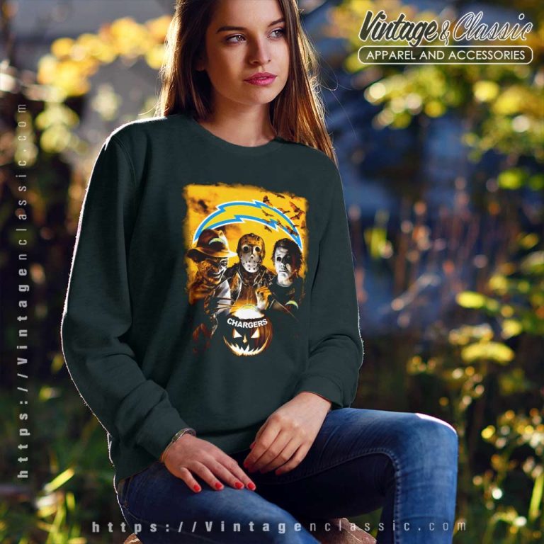 Los Angeles Chargers Michael Myers Freddy Krueger Jason Voorhees Halloween Sweatshirt Los Angeles Chargers Michael Myers Freddy Krueger Jason Voorhees Halloween Sweatshirt