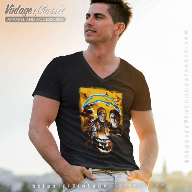 Los Angeles Chargers Michael Myers Freddy Krueger Jason Voorhees Halloween V Neck TShirt Los Angeles Chargers Michael Myers Freddy Krueger Jason Voorhees Halloween V Neck TShirt
