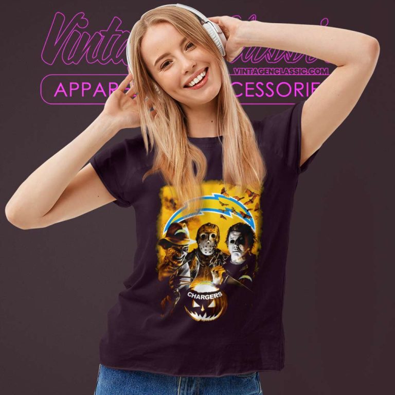 Los Angeles Chargers Michael Myers Freddy Krueger Jason Voorhees Halloween Women TShirt Los Angeles Chargers Michael Myers Freddy Krueger Jason Voorhees Halloween Women TShirt