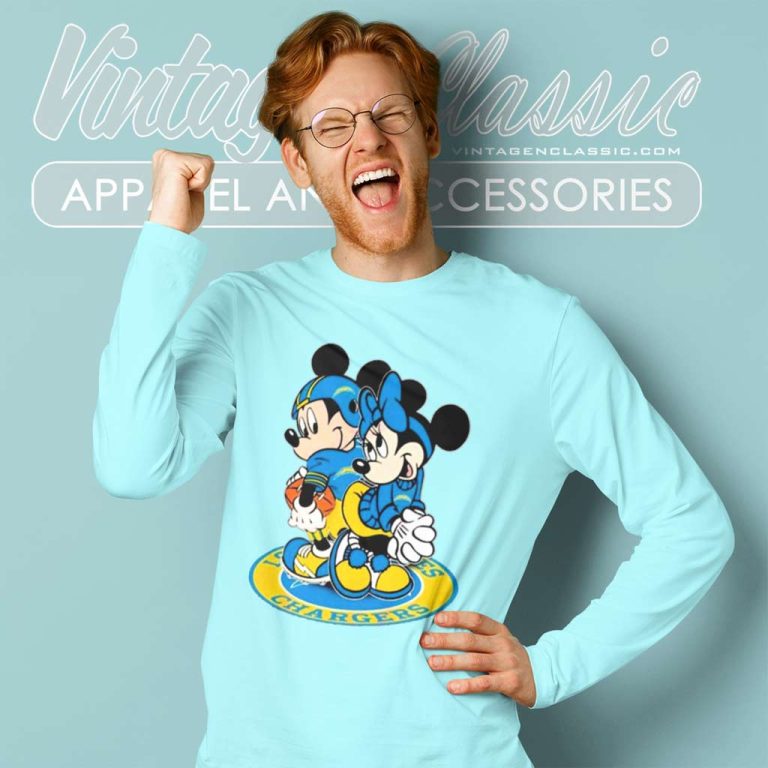Los Angeles Chargers Mickey Mouse And Minnie Mouse Long Sleeve Tee Los Angeles Chargers Mickey Mouse And Minnie Mouse Long Sleeve Tee