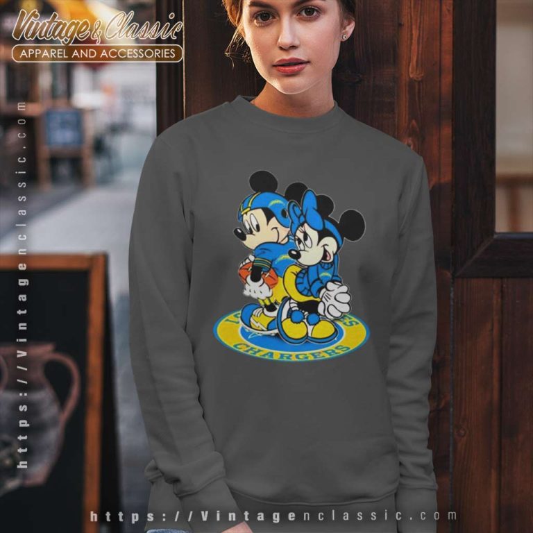 Los Angeles Chargers Mickey Mouse And Minnie Mouse Sweatshirt Los Angeles Chargers Mickey Mouse And Minnie Mouse Sweatshirt