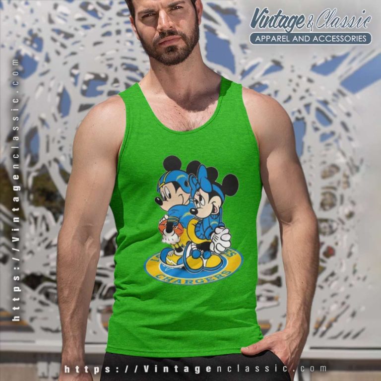 Los Angeles Chargers Mickey Mouse And Minnie Mouse Tank Top Racerback Los Angeles Chargers Mickey Mouse And Minnie Mouse Tank Top Racerback