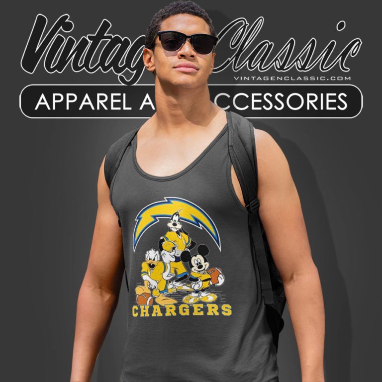 Los Angeles Chargers Mickey Mouse Donald Duck Goofy Tank Top Racerback Los Angeles Chargers Mickey Mouse Donald Duck Goofy Tank Top Racerback