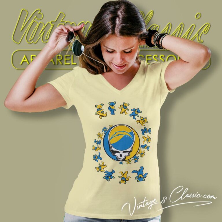Los Angeles Chargers Nfl Grateful Dancing Bears V Neck TShirt Los Angeles Chargers Nfl Grateful Dancing Bears V Neck TShirt