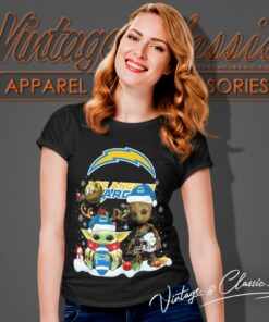 Los Angeles Chargers Shirt Baby Yoda And Groot Santa Christmas Women T Shirt