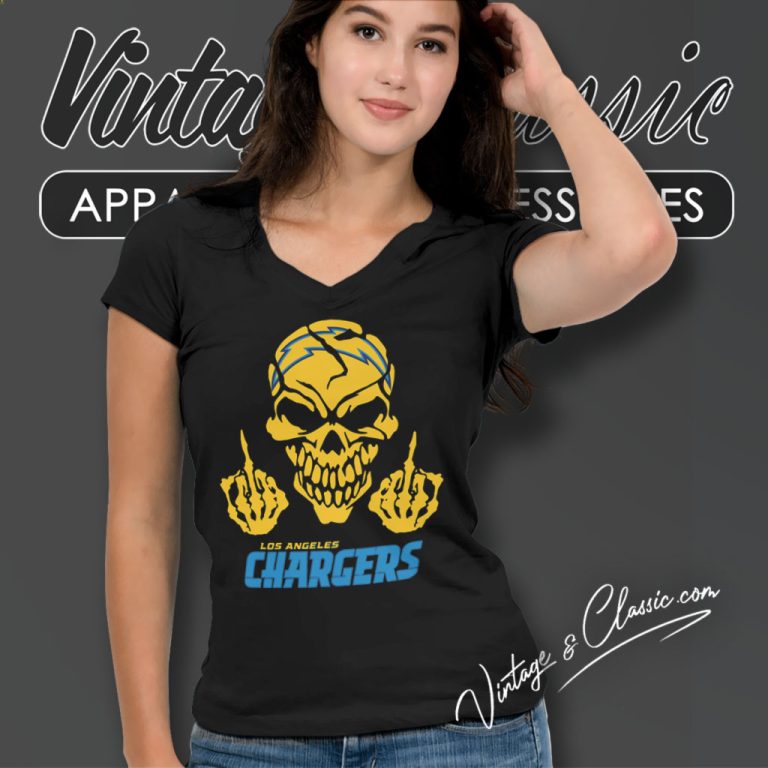 Los Angeles Chargers Skull Fuck You V Neck TShirt Los Angeles Chargers Skull Fuck You V Neck TShirt