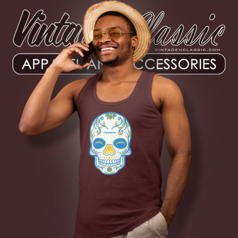 Los Angeles Chargers Sugar Skull Tank Top Racerback Los Angeles Chargers Sugar Skull Tank Top Racerback