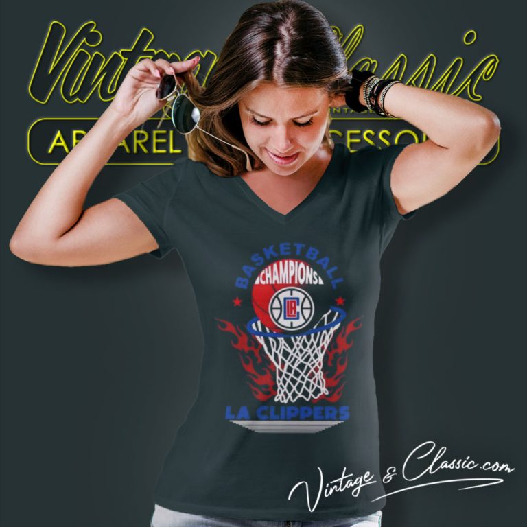 Los Angeles Clippers Basketball Champions Fire Logo 2023 V Neck TShirt Los Angeles Clippers Basketball Champions Fire Logo 2023 V Neck TShirt