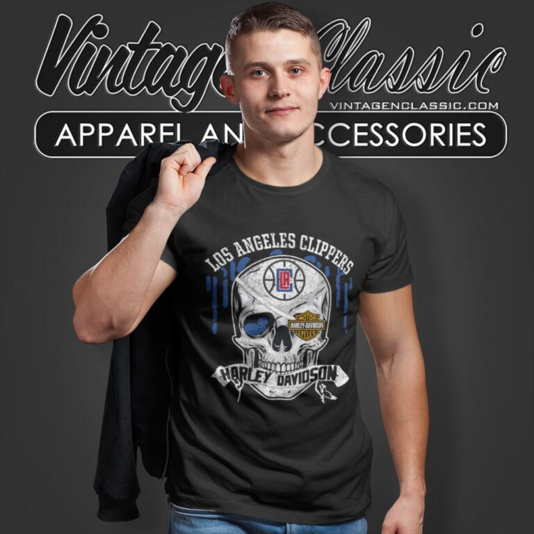 Los Angeles Clippers Harley Davidson Skull T Shirt Los Angeles Clippers Harley Davidson Skull T Shirt