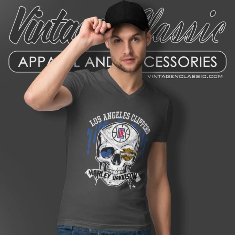 Los Angeles Clippers Harley Davidson Skull V Neck TShirt Los Angeles Clippers Harley Davidson Skull V Neck TShirt