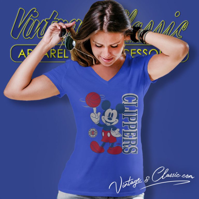Los Angeles Clippers Junk Food Black Disney Vintage Mickey Baller V Neck TShirt Los Angeles Clippers Junk Food Black Disney Vintage Mickey Baller V Neck TShirt