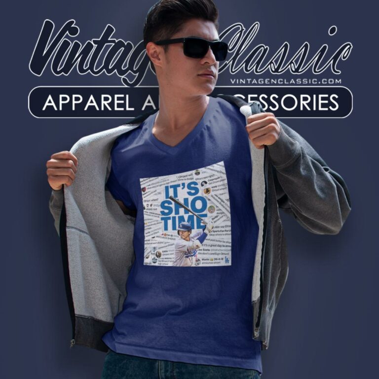 Los Angeles Dodgers Announce Shohei Ohtani Its Sho Time V Neck TShirt Los Angeles Dodgers Announce Shohei Ohtani Its Sho Time V Neck TShirt