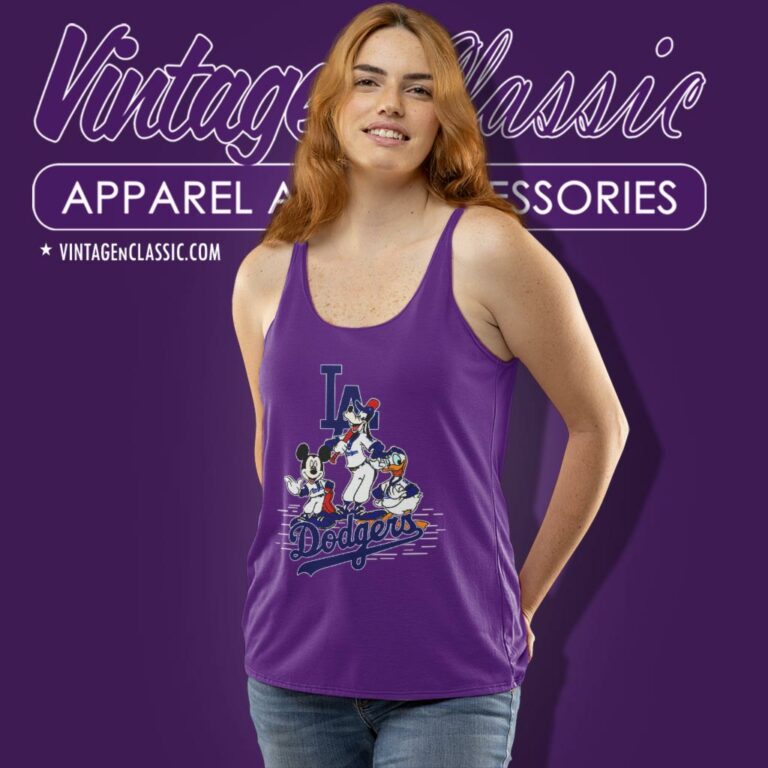 Los Angeles Dodgers Mickey Mouse Donald Duck Goofy Tank Top Racerback Los Angeles Dodgers Mickey Mouse Donald Duck Goofy Tank Top Racerback