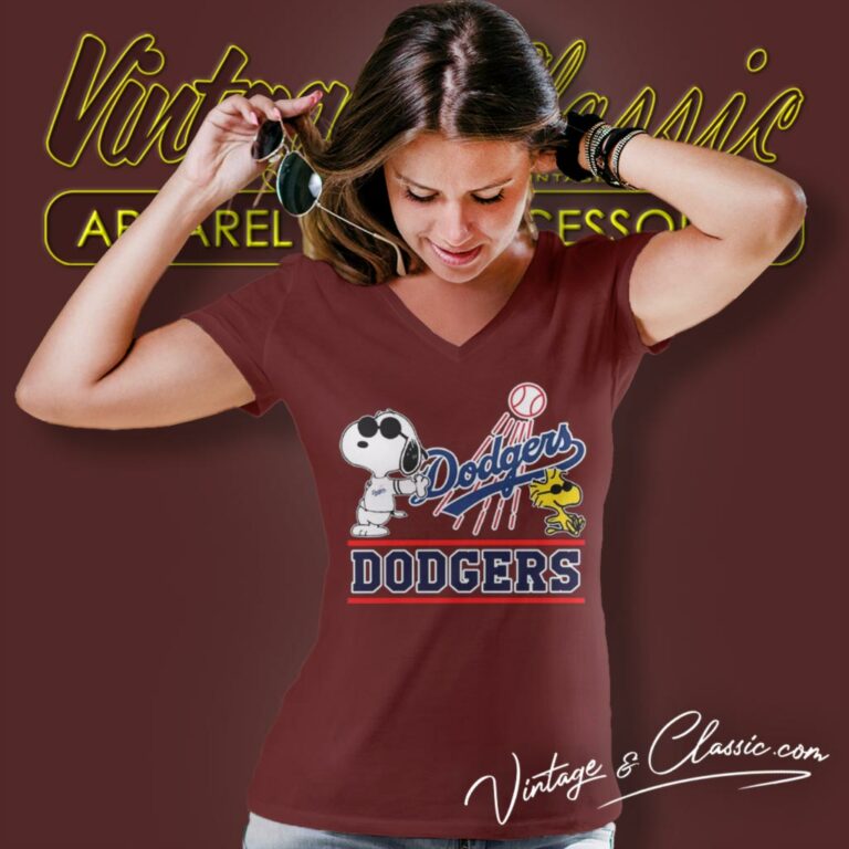 Los Angeles Dodgers Snoopy Woodstock Baseball V Neck TShirt Los Angeles Dodgers Snoopy Woodstock Baseball V Neck TShirt