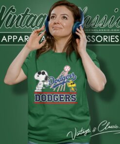 Los Angeles Dodgers Snoopy Woodstock Baseball Women T Shirt