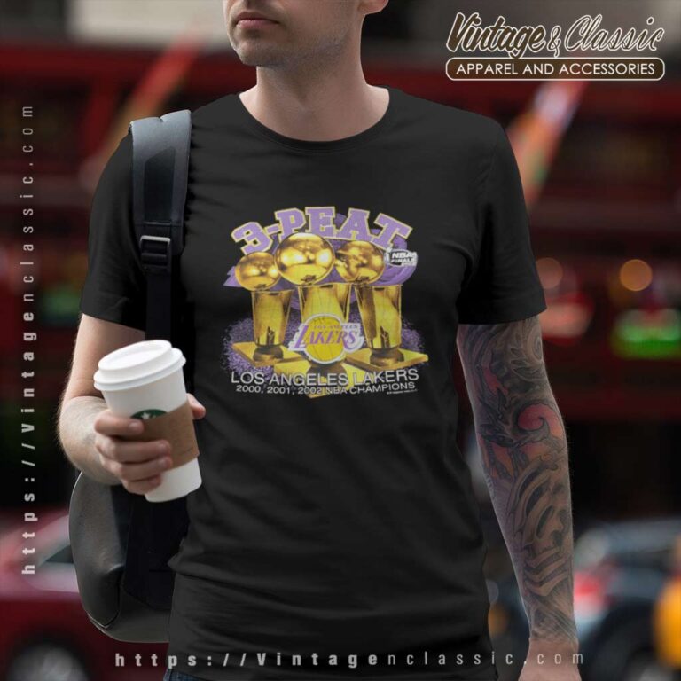 Los Angeles Lakers 3 Peat Champions 2002 T Shirt Los Angeles Lakers 3 Peat Champions 2002 T Shirt