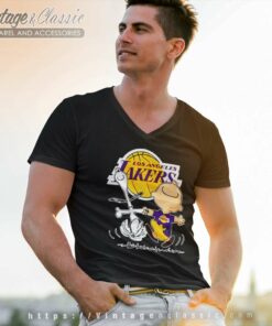 Los Angeles Lakers Charlie Brown Snoopy Dancing V Neck TShirt
