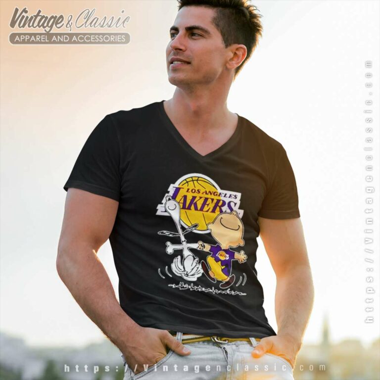 Los Angeles Lakers Charlie Brown Snoopy Dancing V Neck TShirt Los Angeles Lakers Charlie Brown Snoopy Dancing V Neck TShirt