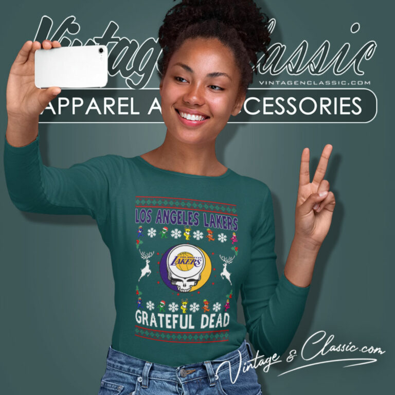 Los Angeles Lakers Grateful Dead Ugly Christmas Long Sleeve Tee Los Angeles Lakers Grateful Dead Ugly Christmas Long Sleeve Tee