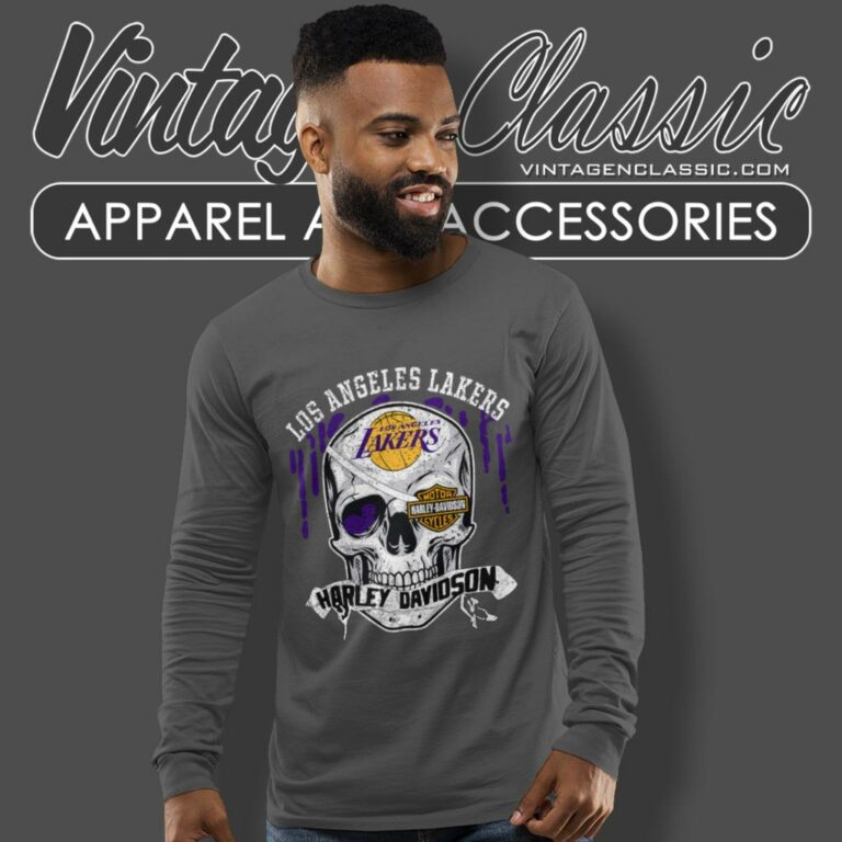 Los Angeles Lakers Harley Davidson Skull Long Sleeve Tee 1 Los Angeles Lakers Harley Davidson Skull Long Sleeve Tee 1