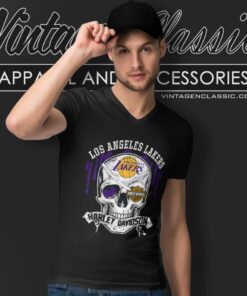 Los Angeles Lakers Harley Davidson Skull V Neck TShirt 1