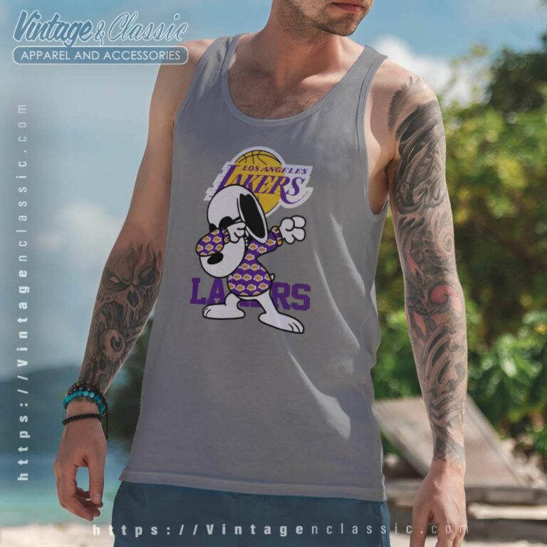 Los Angeles Lakers Snoopy Dabbing Tank Top Racerback Los Angeles Lakers Snoopy Dabbing Tank Top Racerback