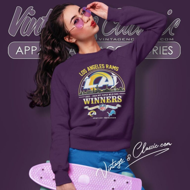 Los Angeles Rams 2023 2024 Nfc Super Wild Card Winners Skyline Nfl Playoffs Divisional Sweatshirt Los Angeles Rams 2023 2024 Nfc Super Wild Card Winners Skyline Nfl Playoffs Divisional Sweatshirt
