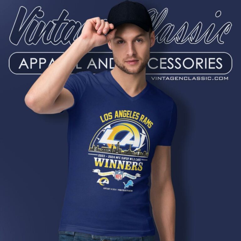 Los Angeles Rams 2023 2024 Nfc Super Wild Card Winners Skyline Nfl Playoffs Divisional V Neck TShirt Los Angeles Rams 2023 2024 Nfc Super Wild Card Winners Skyline Nfl Playoffs Divisional V Neck TShirt