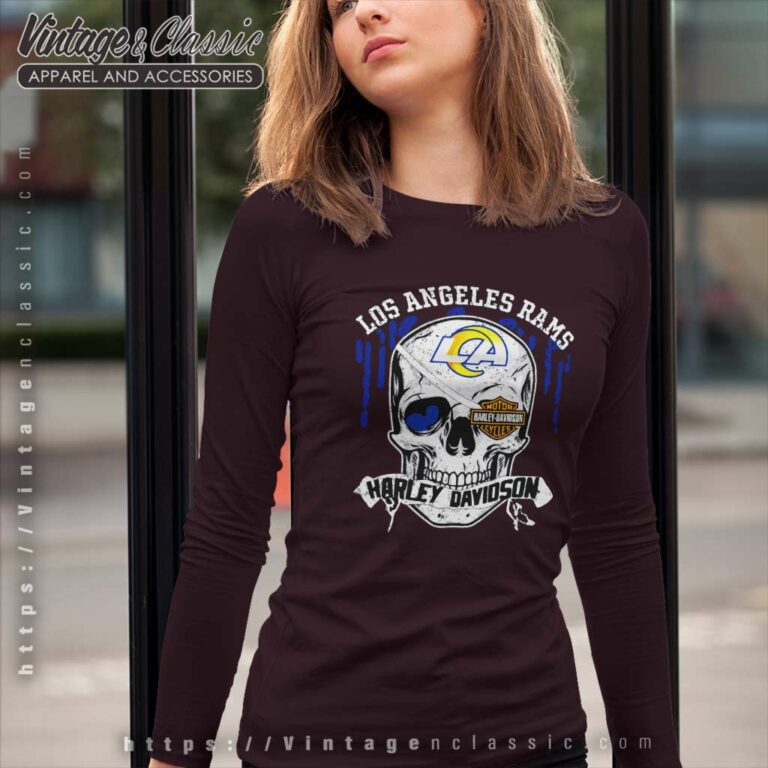 Los Angeles Rams Harley Davidson Skull Long Sleeve Tee Los Angeles Rams Harley Davidson Skull Long Sleeve Tee