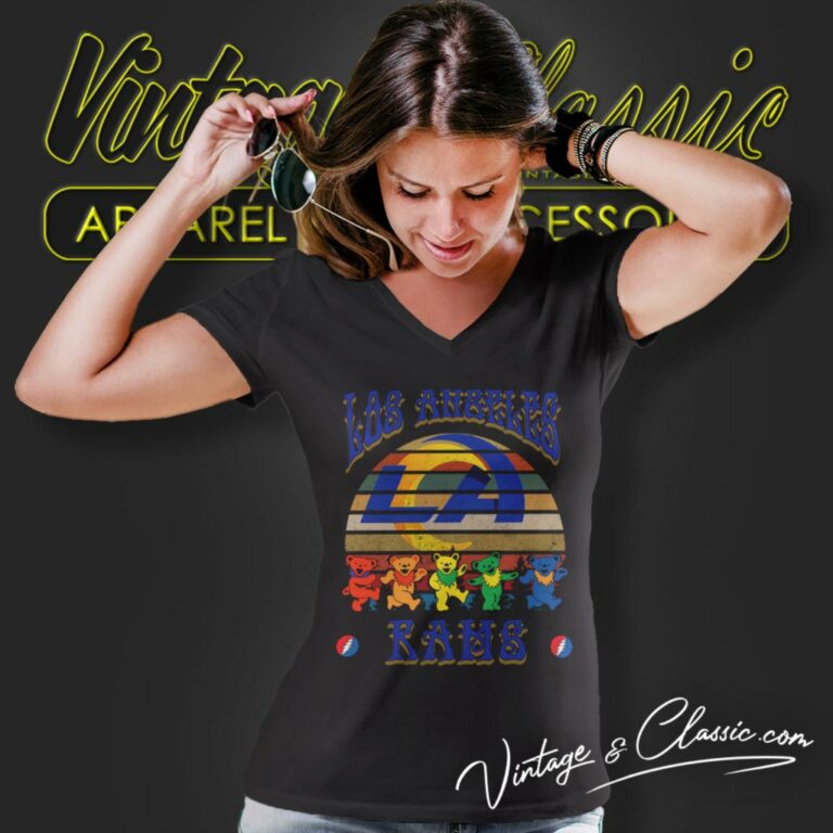 Los Angeles Rams Nfl Grateful Dancing Bears Retro V Neck TShirt Los Angeles Rams Nfl Grateful Dancing Bears Retro V Neck TShirt