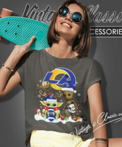 Los Angeles Rams Shirt Baby Yoda And Groot Santa Christmas Women T Shirt
