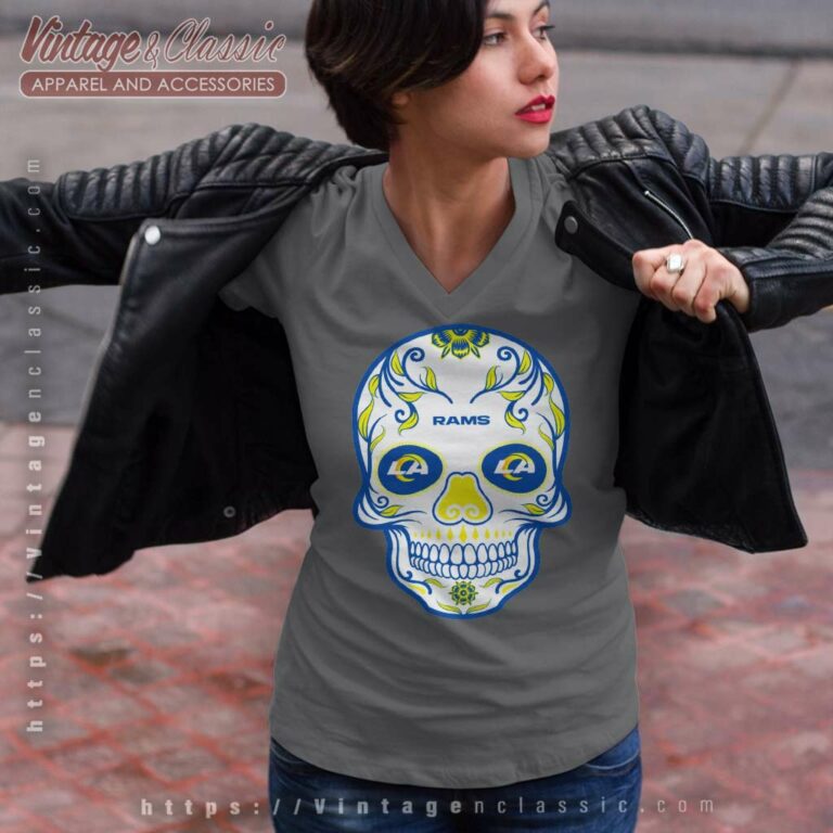 Los Angeles Rams Sugar Skull Sign V Neck TShirt Los Angeles Rams Sugar Skull Sign V Neck TShirt